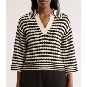 Bohme Black and Beige Knit V Neck Sweater